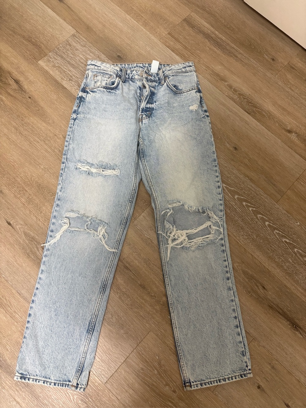 &Denim 90’s Boyfriend High Waist Distressed Light Wash Jeans Women Size 4